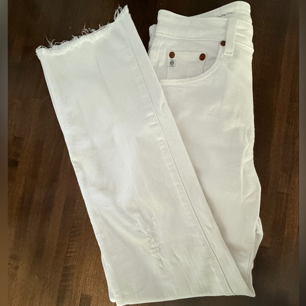 AG Adriano Goldschmied White High-Rise Slim Straight Kinsley Pop Crop Jeans